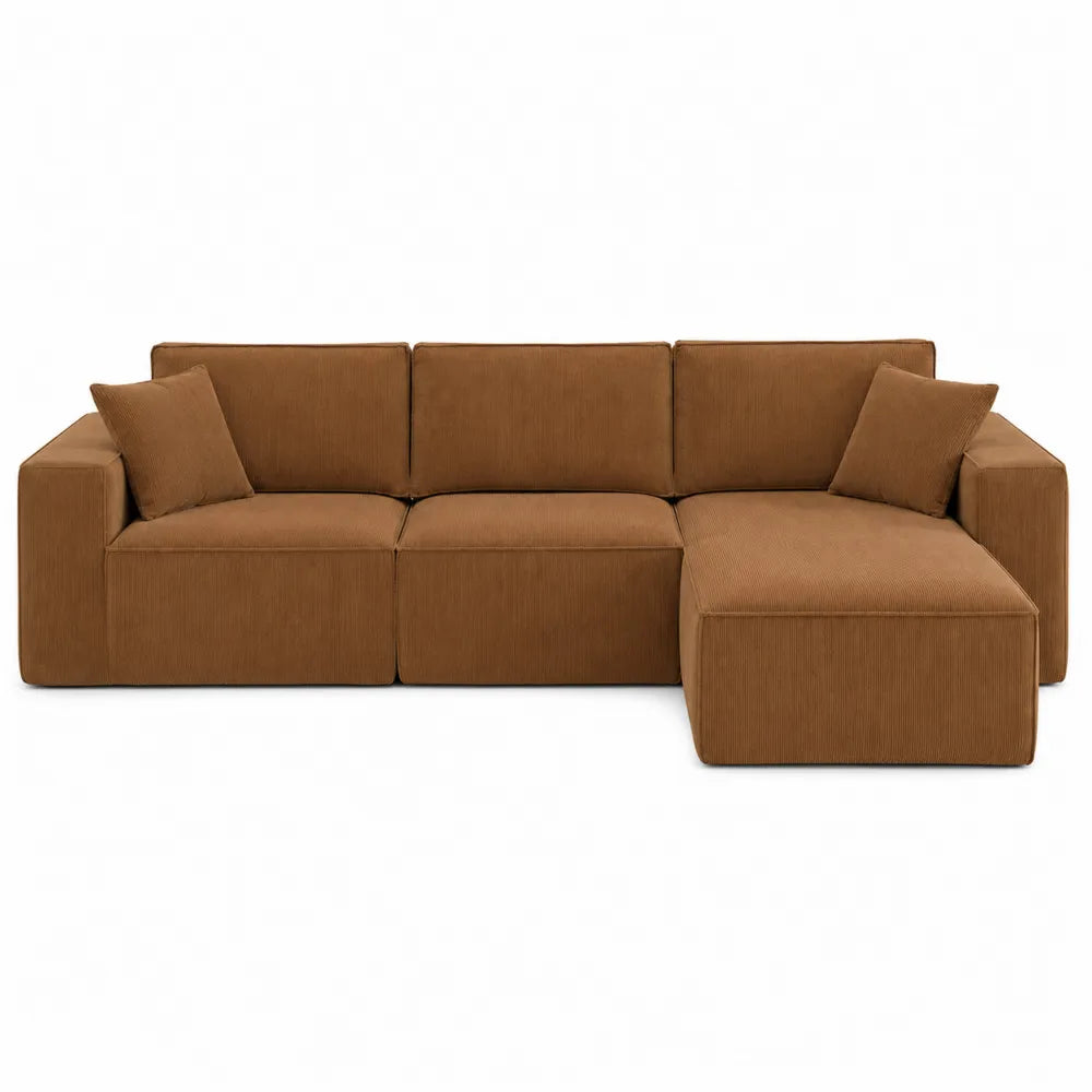 Sofá modular en L de chenilla marrón 300x200x85 cm