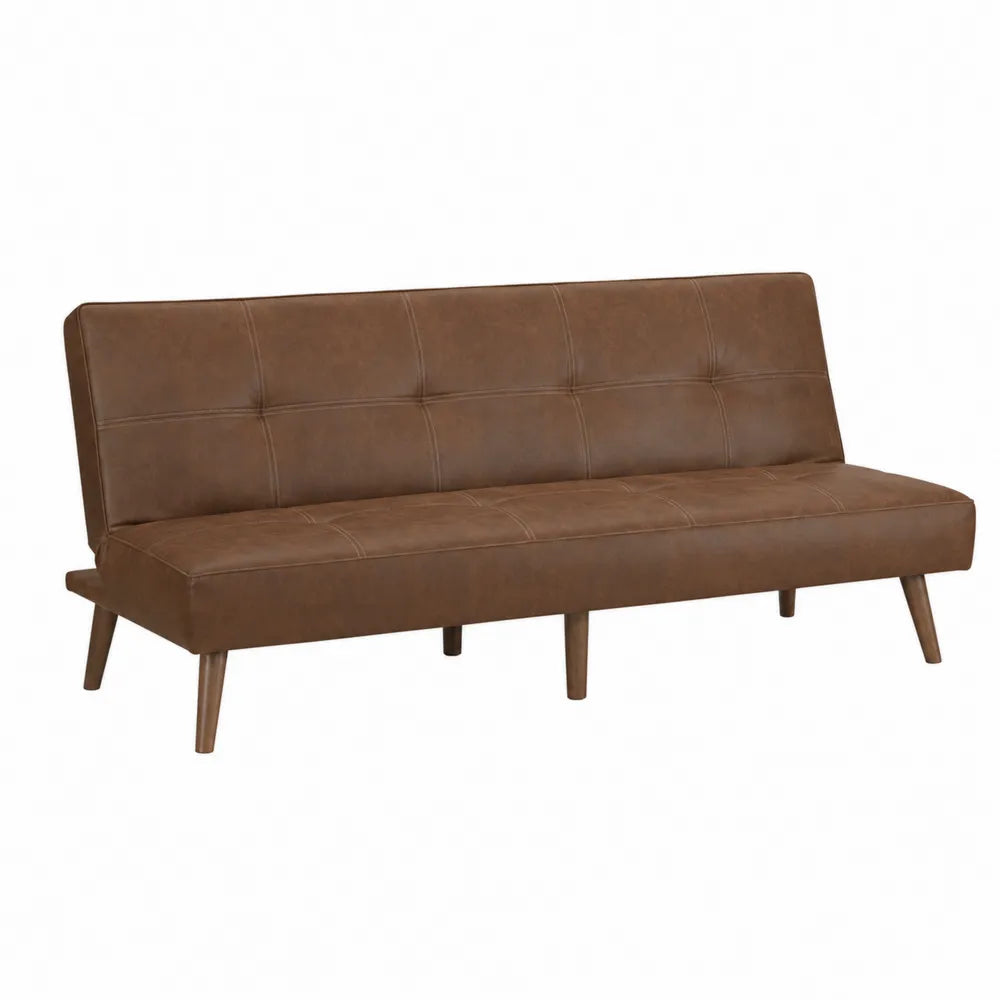 Sofá cama ajustable marrón cuero sintético con patas madera 190 cm
