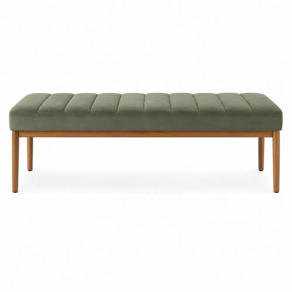 Banco de poliéster verde musgo con patas de madera de roble