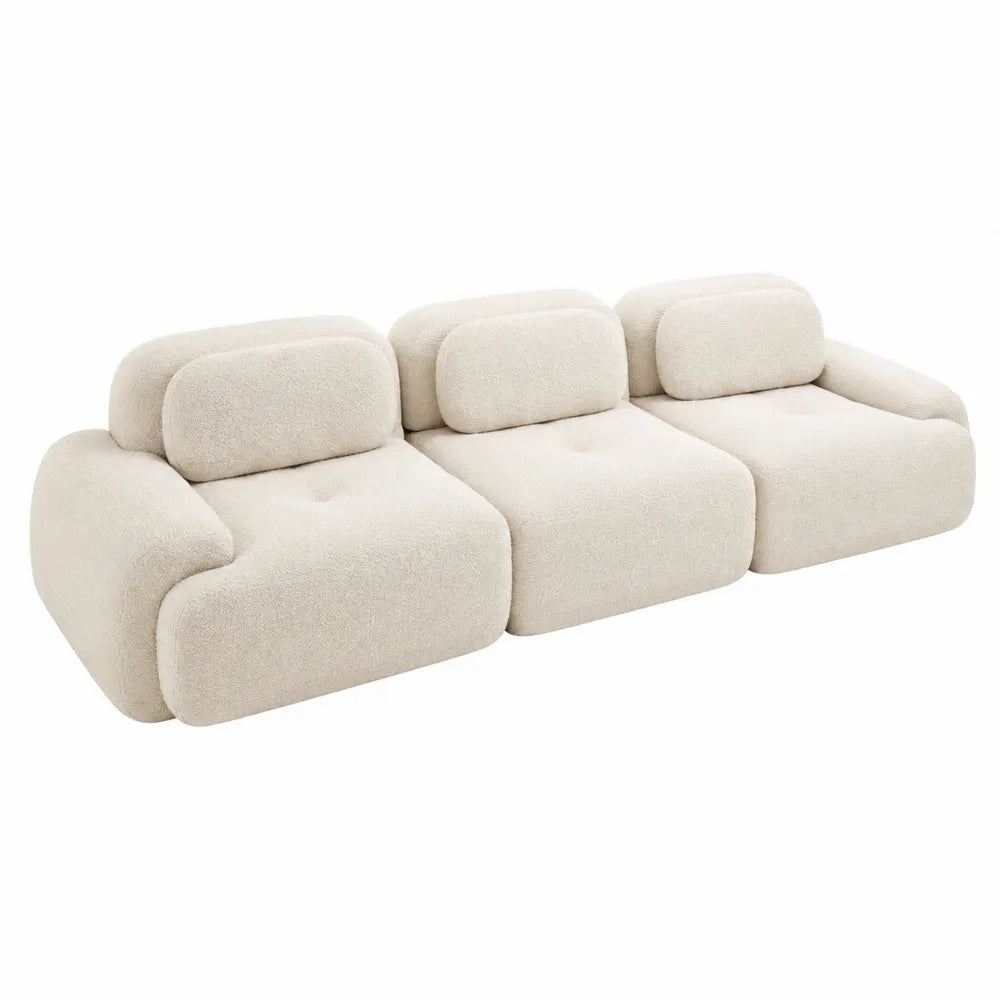 Sofá modular de tres plazas tejido bouclé poliéster beige