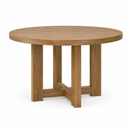 Mesa de comedor redonda de madera de roble