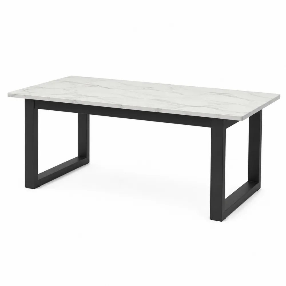 Mesa de mármol blanco y metal negro 200x100x75 cm