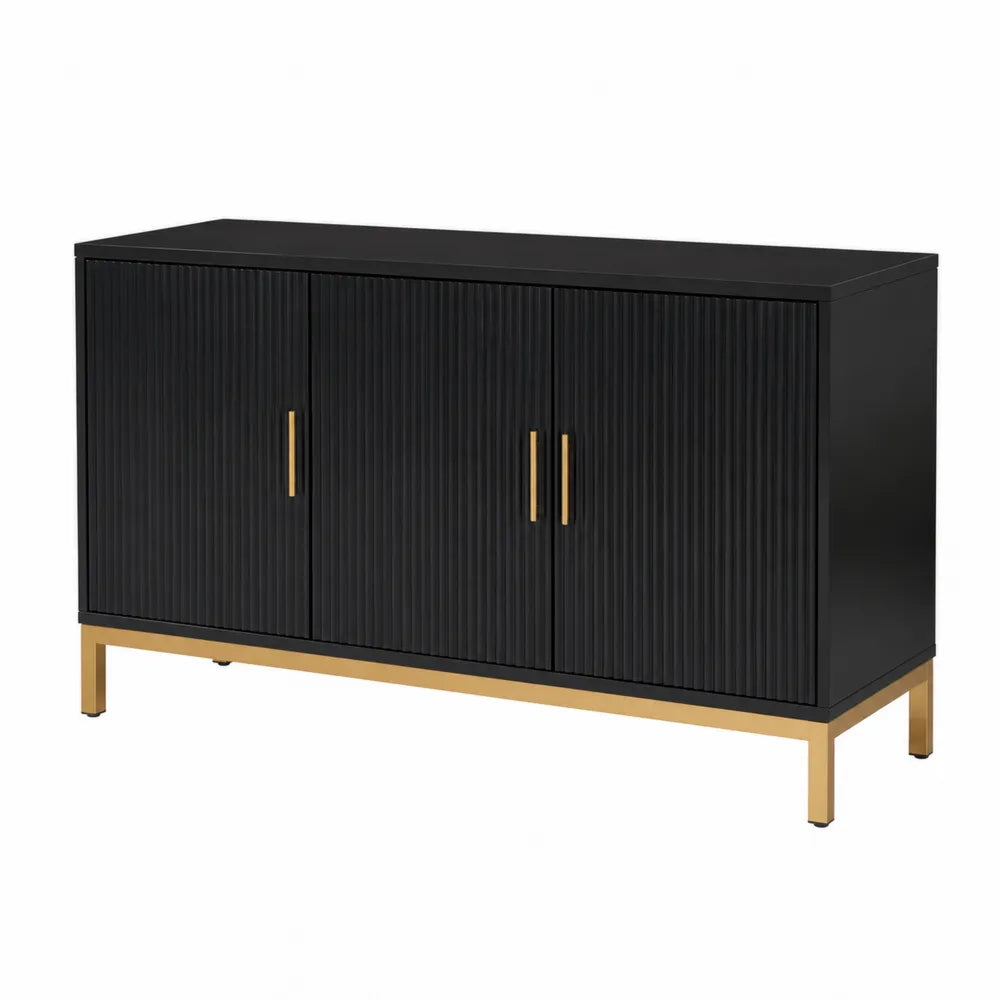 Aparador de Madera Contrachapada Negra y Metal Dorado 120x40x80cm