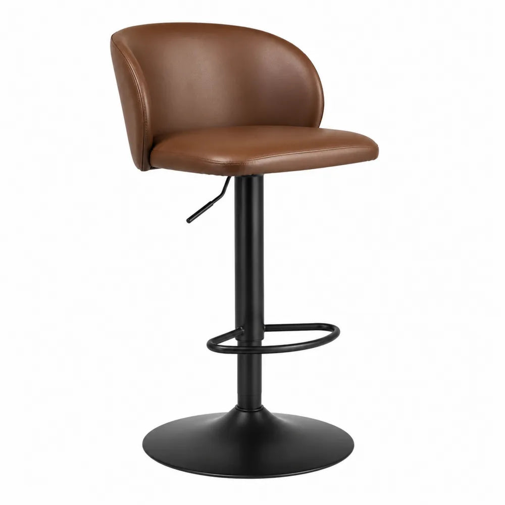 Taburete de bar con piel sintética marrón y base de metal negro