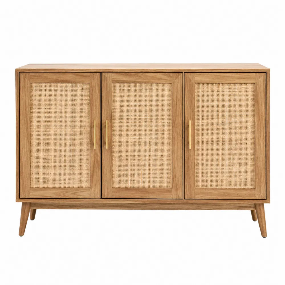 Aparador de madera y mimbre marrón 120x40x80 cm