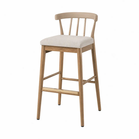 Taburete de madera y poliéster beige