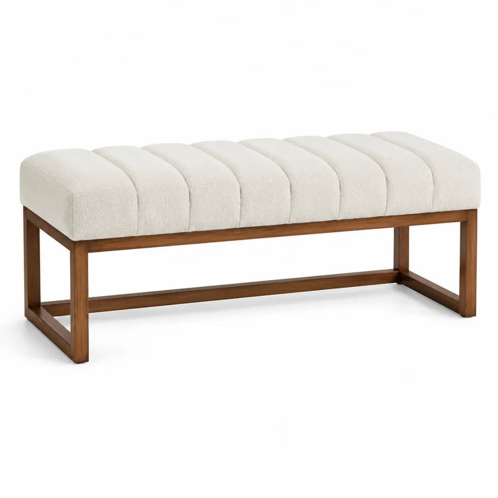 Banco de madera y tela de poliéster blanco 120 cm