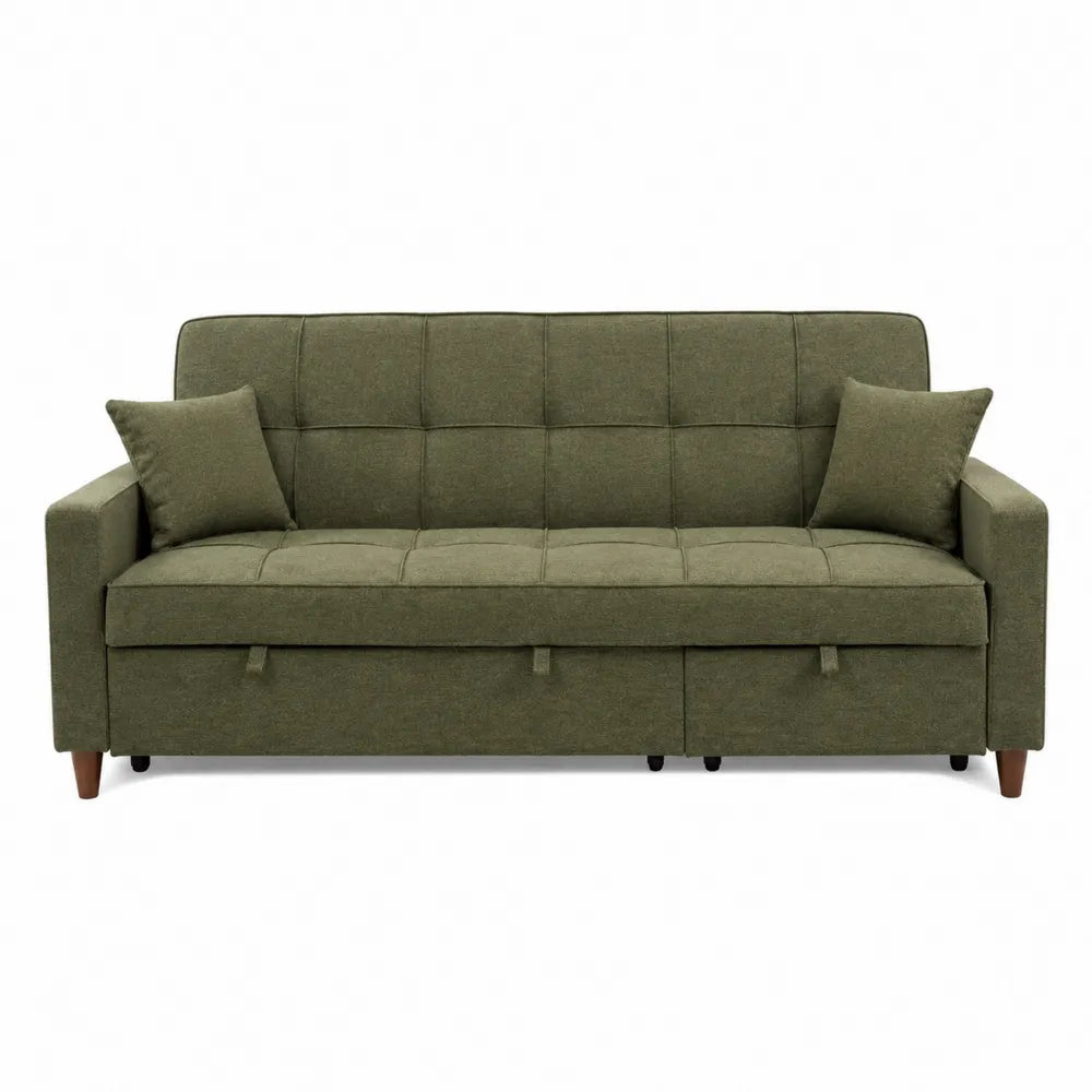 Sofá cama verde oliva con poliéster y cojines