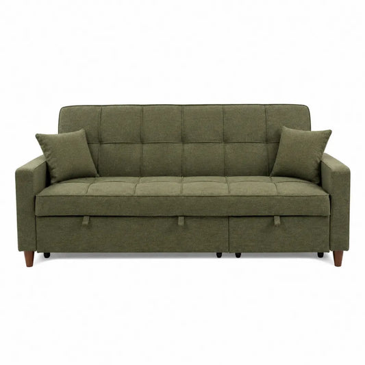 Sofá cama verde oliva con poliéster y cojines