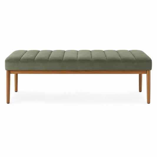 Banco de poliéster verde musgo con patas de madera de roble