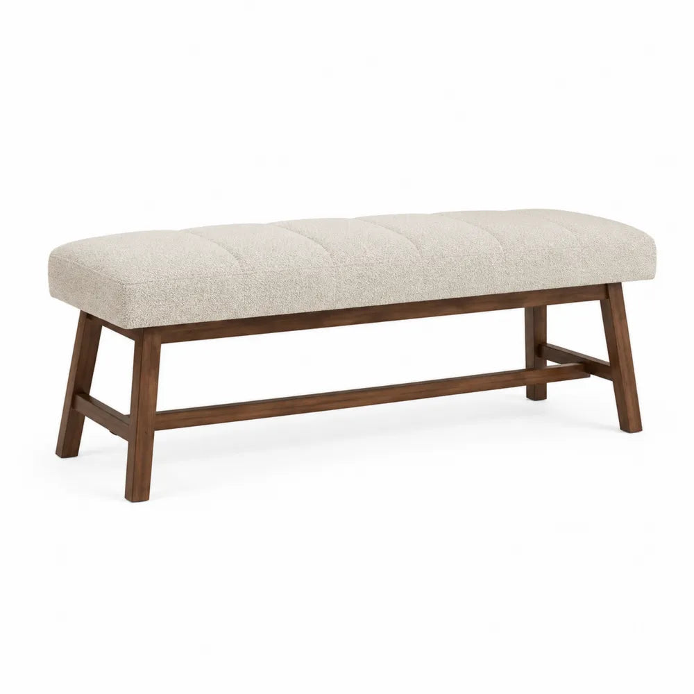 Banco de Madera y Tela Bouclé Beige 140 cm